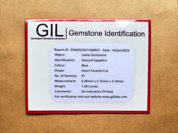 6.50 mm Heart {1.09ct} Brilliant Natural Unheated Blue Sapphire [Flawless-VVS]-AAA Grade Free Certificate