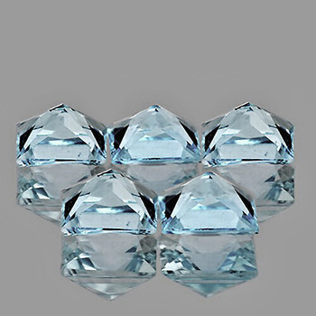 4.00 mm Square Princess 5pcs Natural Sky Blue Aquamarine [Flawless-VVS]