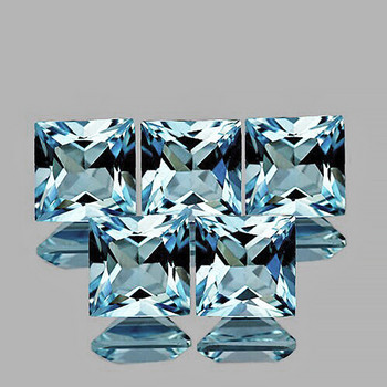 4.00 mm Square Princess 5pcs Natural Sky Blue Aquamarine [Flawless-VVS]