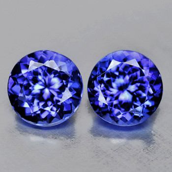 6.00 mm Round 2pcs {1.95cts} AAA Fire Luster Natural Intense Purple Blue Tanzanite [Flawless-VVS]