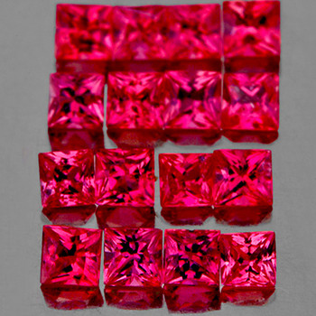 2.00 mm Square Princess 16pcs Top Luster Natural Intense Pink Red Mogok Ruby [Flawless-VVS]