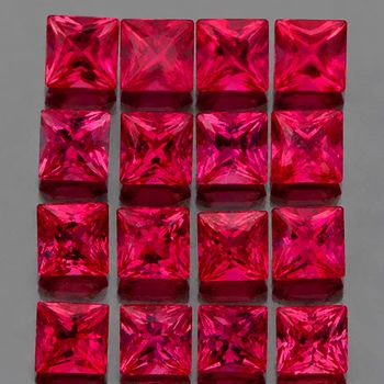 2.00 mm Square Princess 16pcs Top Luster Natural Intense Pink Red Mogok Ruby [Flawless-VVS]