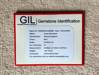 6.20 mm Cushion {1.82cts} Machine Cut Natural Very Light Blue Sapphire [Flawless-VVS]-Free Certificate