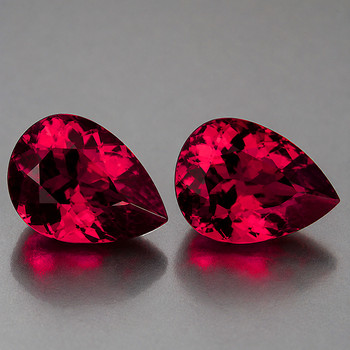 10x8 mm Pear 2pcs {6.85cts} Superb Luster Natural Intense Raspberry Pink Rhodolite Garnet [Flawless-VVS]
