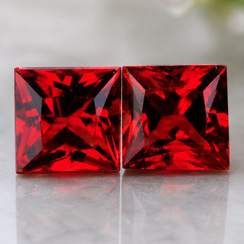 3.50 mm Square Princess 2 pcs Superb Luster Natural Intense Orange Red Sapphire [Flawless-VVS]-Top Grade
