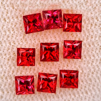 2.50 mm Square Princess 9 pcs Superb Luster Natural Intense Orange Red Sapphire [Flawless-VVS]-Top Grade