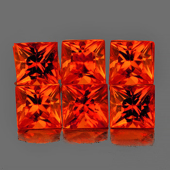 3.00 mm Square Machine Cut 6 pieces Natural Intense Orange Sapphire [Flawless-VVS]-Top Grade