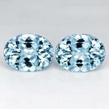 8x6 mm Oval 2pcs Brilliant Luster Natural Blue Aquamarine [Flawless-VVS]