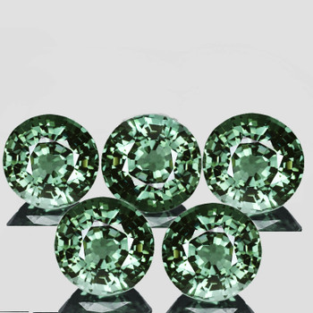 3.50 mm Round Machine Step Cut 5 pcs Top Luster Natural Blue Green Sapphire  [Flawless-VVS]