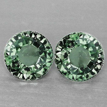 3.80 mm Round Machine Step Cut 2 pcs Top Luster Natural Blue Green Sapphire  [Flawless-VVS]