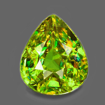 9.5x7 mm Pear 2.02ct Superb Luster Rainbow Spark Natural Canary Green Sphene [VVS]