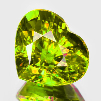 5.50 mm Heart {0.78ct} Superb Luster Rainbow Spark Natural Canary Green Sphene [VVS]