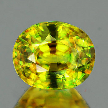 7.5x6.5 mm Oval 1.45ct Superb Luster Rainbow Spark Natural Canary Yellow Sphene [VVS]-Top Grade