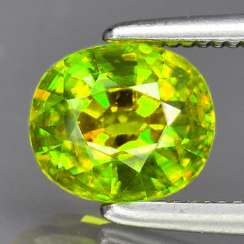 7.5x6.5 mm Oval 1.55ct Superb Luster Rainbow Spark Natural Canary Green Sphene [VS]-Top Grade