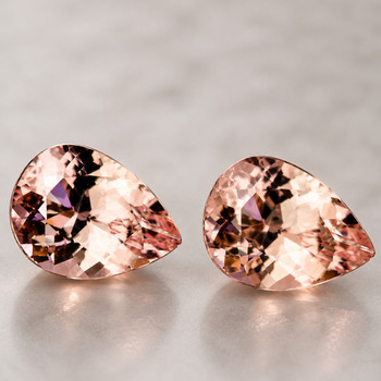 8x6 mm Pear 2 pcs Superb Luster Natural Golden Pink Morganite [Flawless-VVS]
