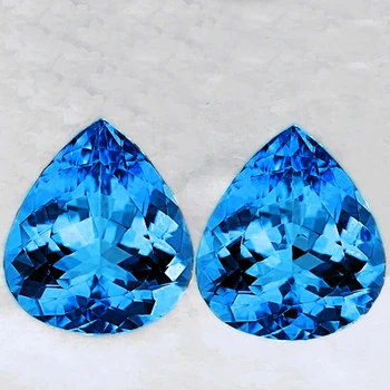 10.00 mm Pear 2pcs AAA Luster Natural Intense Swiss Blue Topaz [Flawless-VVS]