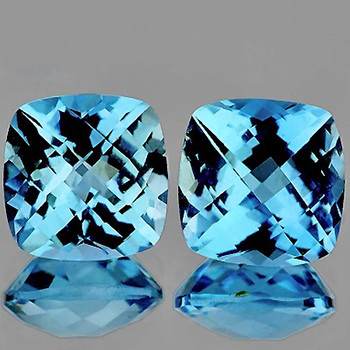 10.00 mm Cushion Checker 2 pcs AAA Fire Luster Natural Brilliant Sky Blue Topaz [Flawless-VVS]