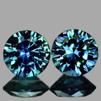 4.20 mm Round 2pcs AAA Fire Luster Natural Green Blue Sapphire [Flawless-VVS]-Top Grade