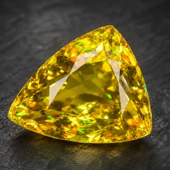6.5x5.5 mm Trillion 0.75cts Superb Luster Rainbow Spark Natural Canary Yellow Sphene [VVS]