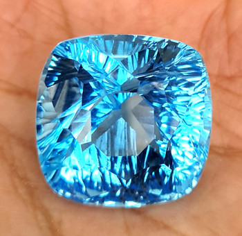 21.00 mm Cushion Concave 50.60cts AAA Luster Natural Swiss Blue Topaz [Flawless-VVS]