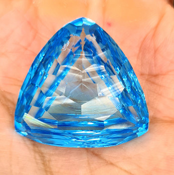 28x26 mm Trillion Concave 65.21cts Superb Luster Natural Swiss Blue Topaz [Flawless-VVS]