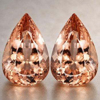 13x9 mm Pear 2 pcs Superb Luster Natural Intense Peach Pink Morganite [Flawless-VVS]-Top Grade