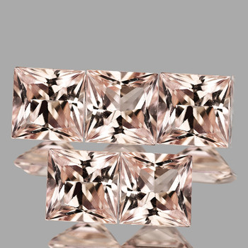3.50 mm Square Princess 5 pcs Superb Luster Natural Peach Sapphire [Flawless-VVS]