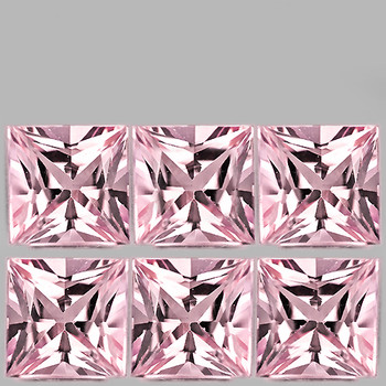 3.00 mm Square Princess 6 pcs Superb Luster Natural Pinkish Peach Sapphire [Flawless-VVS]