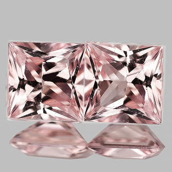 3.70 mm Square Princess 2 pcs Superb Luster Natural Pinkish Peach Sapphire [Flawless-VVS]