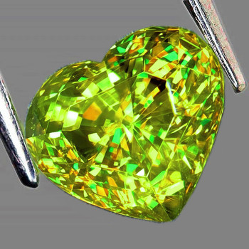 6.5x5.5 mm Heart {1.10ct} Superb Luster Rainbow Spark Natural Canary Green Sphene [Flawless-VVS]
