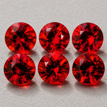 3.00 mm Round 6pcs Machine Cut Fire Luster Natural Orange Red Sapphire [Flawless-VVS]-Top Grade