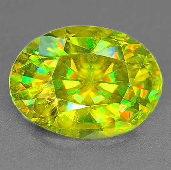 7.5x6 mm Oval 1.35ct Top Level Rainbow Sparkles Natural Canary Yellow Sphene [VS-SI]