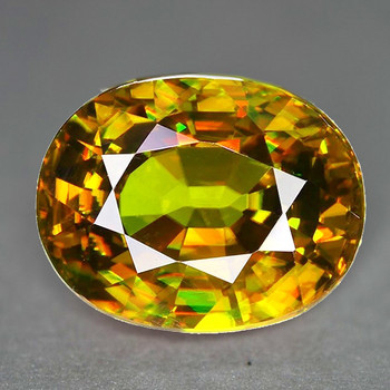 7.5x5.5 mm Oval 1.25ct Top Level Rainbow Sparkles Natural Honey Yellow Sphene [Flawless-VVS]