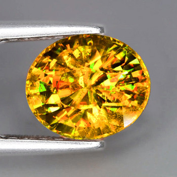 6.5x5.5 mm Oval 1.12ct Top Level Rainbow Sparkles Natural Honey Yellow Sphene [VS]