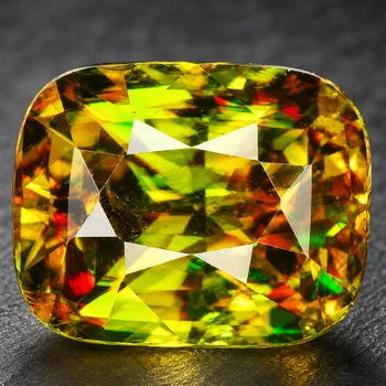 7x6 mm Cushion 1.20cts Superb Luster Rainbow Spark Natural Honey Yellow Sphene [Flawless-VVS]