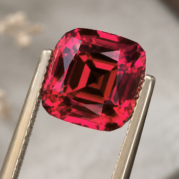 6.00 mm Cushion {1.35cts} Fire Luster Natural Intense Cherry Pink Rhodolite Garnet [Flawless-VVS]-Top Grade