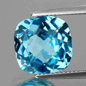 12.00 mm Cushion Checker {8.04ct} AAA Fire Luster Natural Brilliant Sky Blue Topaz [Flawless-VVS]