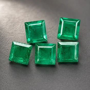 3.50 mm Square 5 pcs Natural Zambian Brilliant Green Emerald [SI]