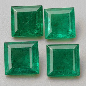 4.00 mm Square 4pcs {1.35ct} Natural Zambian Brilliant Green Emerald [SI]