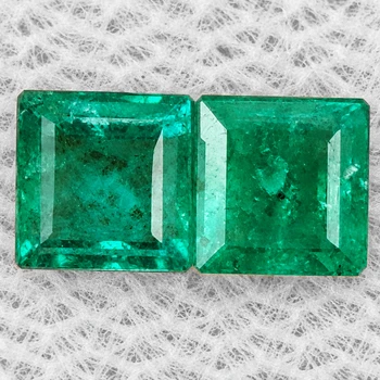 3.70 mm Square 2pcs Natural Zambian Brilliant Green Emerald [SI]