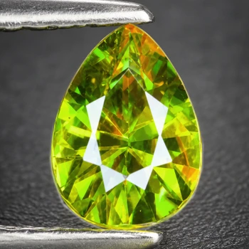 7x5 mm Pear 0.98cts Superb Luster Rainbow Spark Natural Canary Green Sphene [Flawless-VVS]