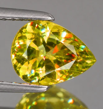 7x5 mm Pear 1.00ct Superb Luster Rainbow Spark Natural Yellow Sphene [Flawless-VVS]