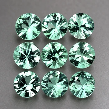3.00 mm Round Diamond Cut 9pcs Natural Light Green Emerald [Flawless-VVS]