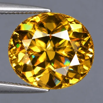 6x5 mm Oval 0.88ct Superb Luster Rainbow Spark Natural Intense Yellow Sphene [Flawless-VVS]