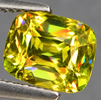 6.5x5 mm Cushion 1.30cts Superb Luster Rainbow Spark Natural Canary Yellow Sphene [Flawless-VVS]