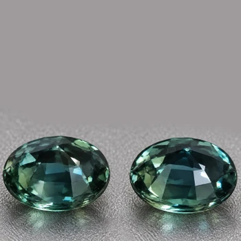 6x5 mm Oval 2pcs Top Luster Natural Madagascar Blue Green Sapphire [Flawless-VVS]