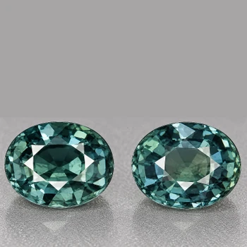 6x5 mm Oval 2pcs Top Luster Natural Madagascar Blue Green Sapphire [Flawless-VVS]