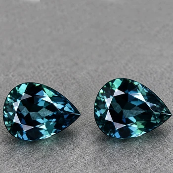 6x4.5 mm Pear 2pcs Top Luster Natural Madagascar Green Blue Sapphire [Flawless-VVS]