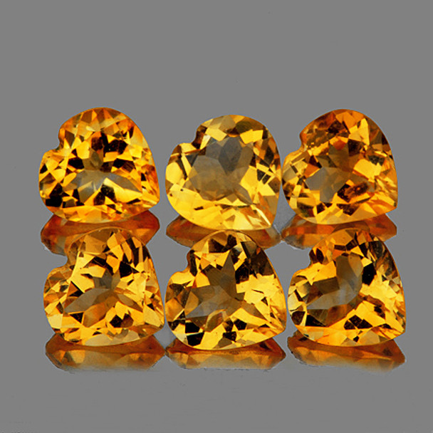 6.00 mm Heart 6 pieces AAA Luster Natural Golden Orange Citrine [Flawless-VVS]