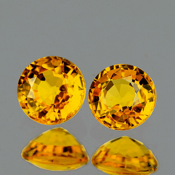 5.00 mm Round 2pcs AAA Fire Luster Natural Intense Yellow Sapphire [Flawless-VVS]
